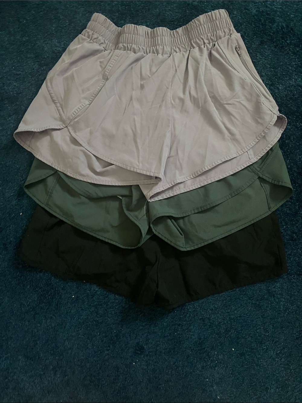Women’s Elastic Waist Layered Running Shorts - Lavender, Olive, Black